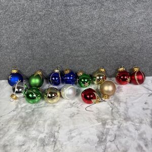 14 VINTAGE  G&D GLASS CHRISTMAS ORNAMENTS 1.25" Matte Shiny Red Blue Green Gold